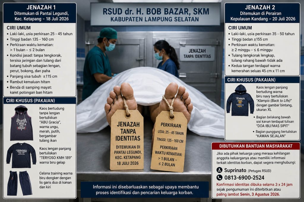 RSUD Bob Bazar Sebarkan Ciri-Ciri Dua Jenazah Tanpa Identitas, Warga Diminta Melapor Jika Mengenali