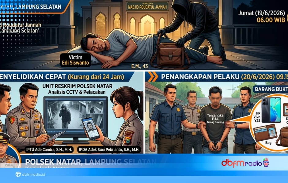 Aksi Pencurian di Teras Masjid Berakhir Cepat, Reskrim Polsek Natar Amankan Pelaku dan Barang Bukti